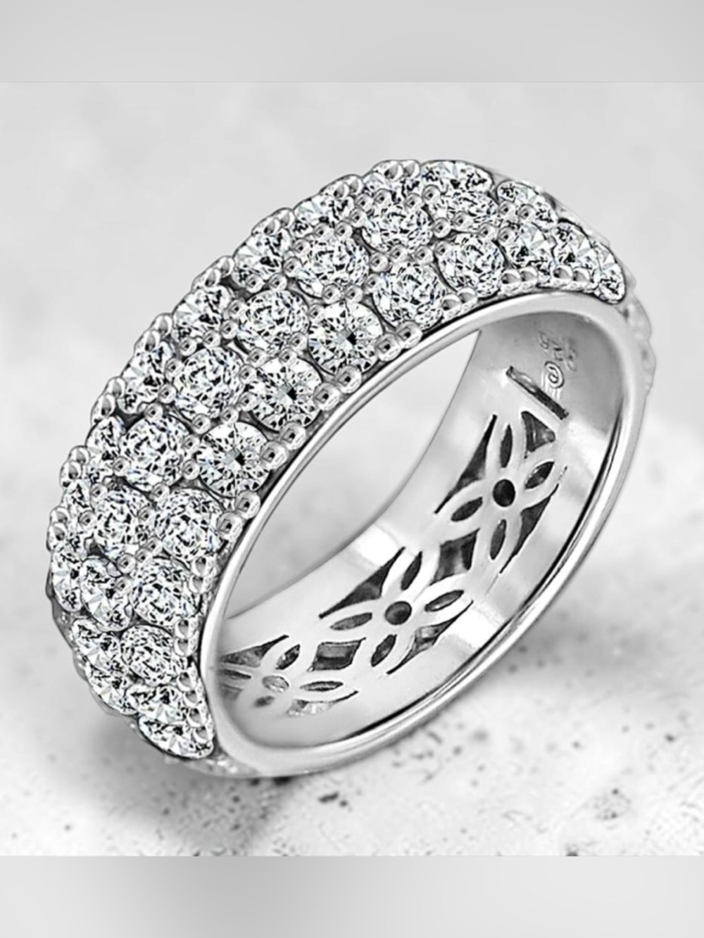 Amazon Essentials Platinum or Gold Plated Sterling Silver 3 Row Pave Ring